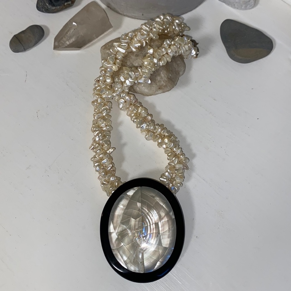 Mother of Pearl (MOP) Triple Strand Pendant Necklace
